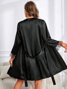 black satin mesh cuff robe back