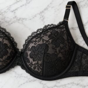 Black underwire lace bra cup floral embroidery macro – custom lace bra manufacturer