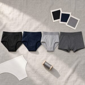 Classic cotton briefs and short trunk black navy and heather grey made-to-order bulk men's underwear
