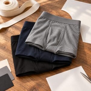 Cotton boxer briefs black navy and mid grey made-to-order bulk men's underwear