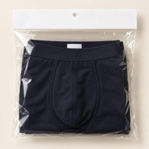 Individually bagged boxer brief navy with blank header card made-to-order bulk men's underwear