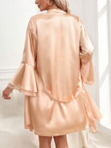 champagne satin ruffle sleeve robe back