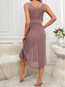 mauve mesh lace waist nightdress back