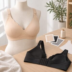 Soft cup maternity bras beige and black with wide back closure OEM nursing bra manufacturer