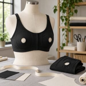 Hands free pumping nursing bra black with round reinforced openings OEM nursing bra manufacturer