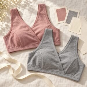 Pull aside sleep nursing bras dusty rose and heather grey OEM nursing bra manufacturer