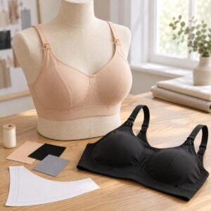 Wireless drop cup nursing bras warm nude and black OEM nursing bra manufacturer