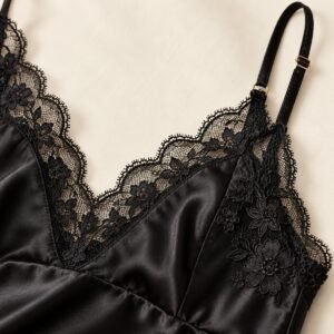 Black lace camisole V-neck scalloped trim macro – custom lace cami manufacturer