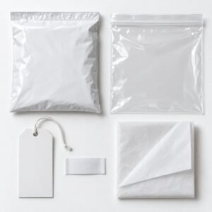 OEM lingerie packaging kit flatlay poly bag swing tag woven label tissue paper – private label packaging manufacturer