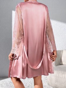 pink satin lace sleeve robe back