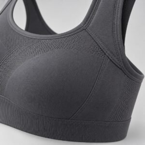 High support sports bra charcoal grey underband and strap joint detail OEM plus size bra manufacturer