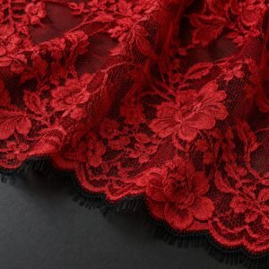Crimson red lace fabric texture macro – custom red lace lingerie manufacturer