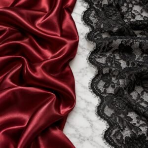 Wine satin and black lace fabric comparison – custom teddy lingerie manufacturer