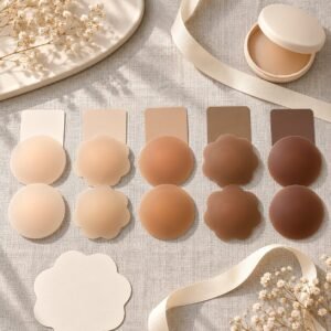 Round and petal silicone nipple covers cream to chocolate skin tones OEM silicone bra supplier