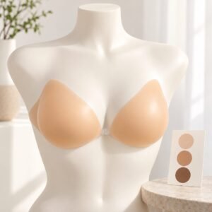 Wing style push up silicone bra warm beige front clasp OEM silicone bra supplier