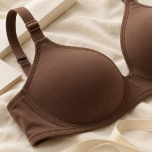 Everyday wireless bra cocoa brown cup edge and strap slider detail made-to-order wholesale bras and panties