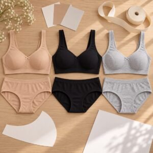 Cotton wireless bra and hipster sets warm nude black and heather grey made-to-order wholesale bras and panties