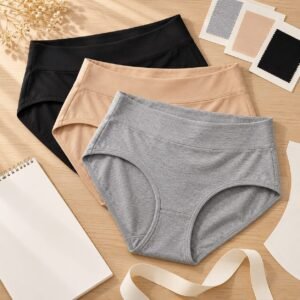 High waisted cotton briefs black warm nude and heather grey made-to-order wholesale lingerie