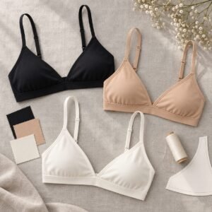 Wireless triangle bralettes black warm nude and ivory made-to-order wholesale lingerie