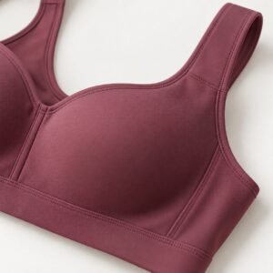 Medium support sports bra berry padded cup and wide strap detail made-to-order wholesale sports bras
