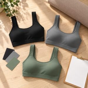 Low support yoga bras black smoke grey and sage green made-to-order wholesale sports bras